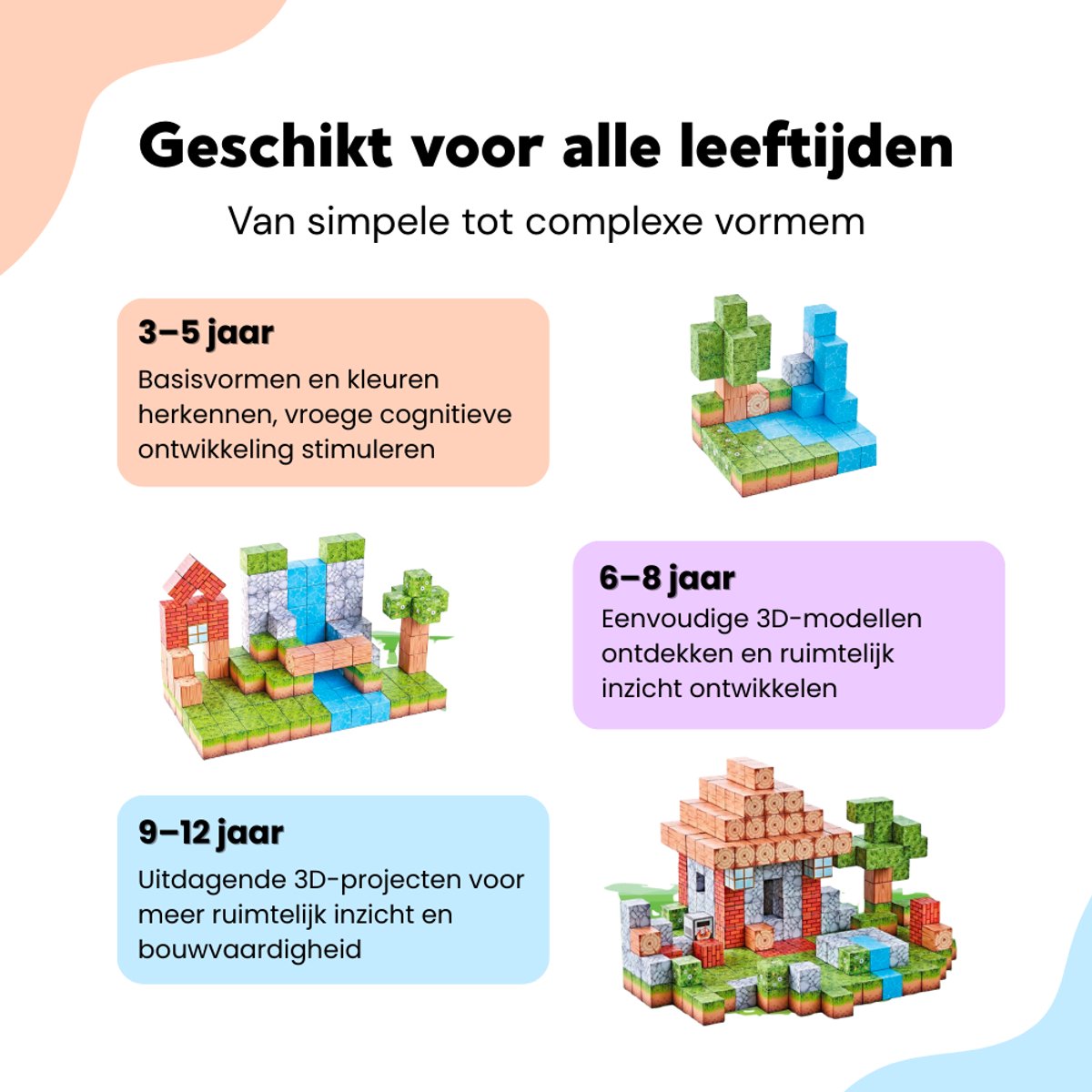 TilesMinds® - Magnetische blokken - 104 stuks - Magnetic cubes - Magnetisch bouwspeelgoed - Magnetisch speelgoed - Magnetic tiles - Magneten speelgoed - Montessori speelgoed - Educatief speelgoed - Magnetische bouwstenen - Craft je eigen wereld — cadeau in Spellen & Speelgoed - foto 5