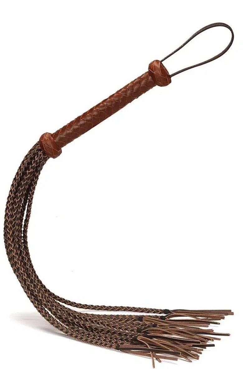 Fouet De Domination En Cuir De Vache 4 Pieds (31") - Style Taureau - Neuf - Marron Chocolat