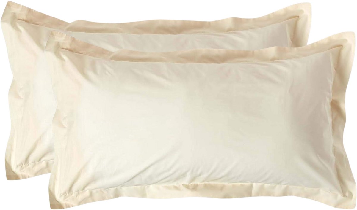 Homescapes Kussensloop 50x90 cm met Rand (Oxford) Set van 2 – Crème – 100% Egyptisch Perkal Katoen – 200 TC