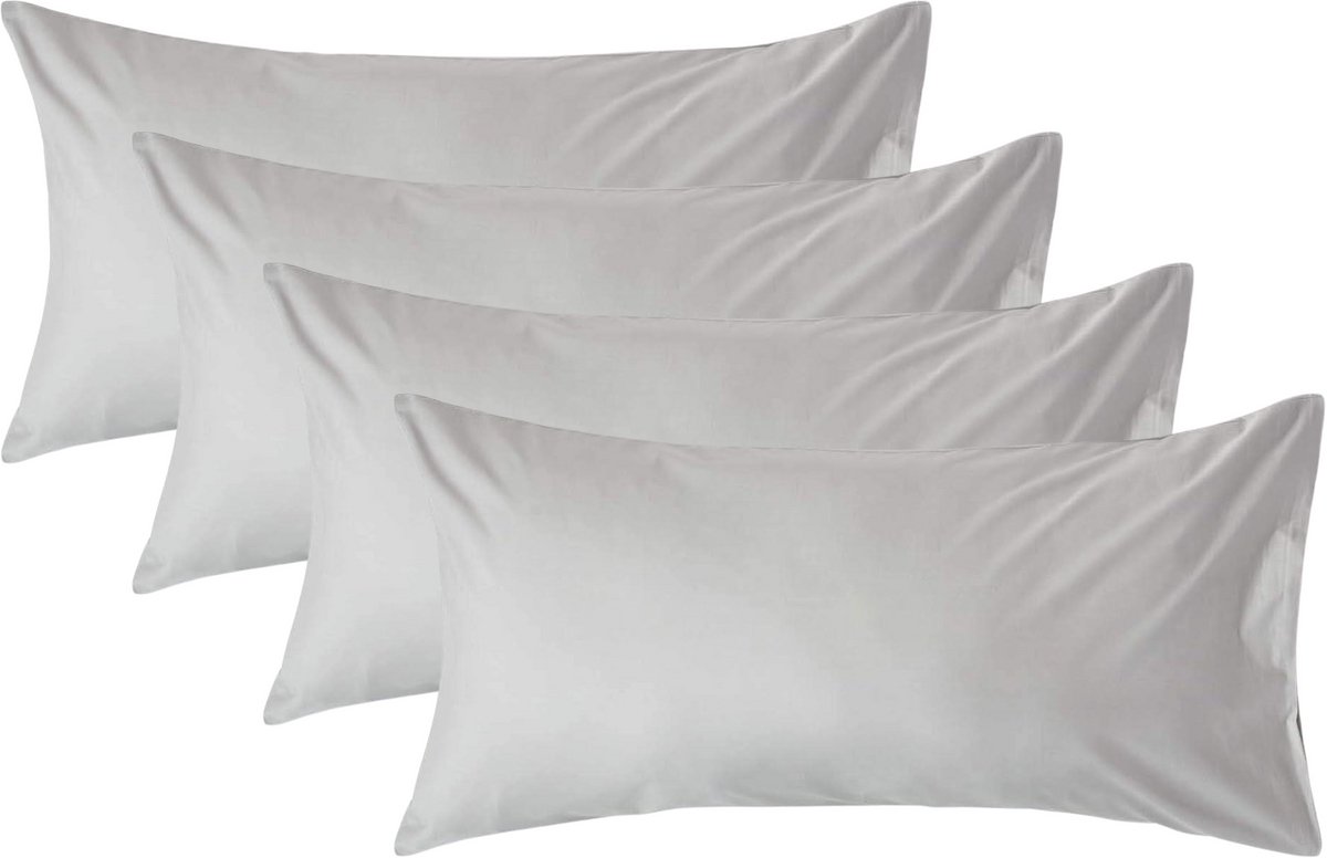 Homescapes Kussensloop 50x90 cm Set van 4 – Zilvergrijs – 100% Egyptisch Perkal Katoen – 200 TC