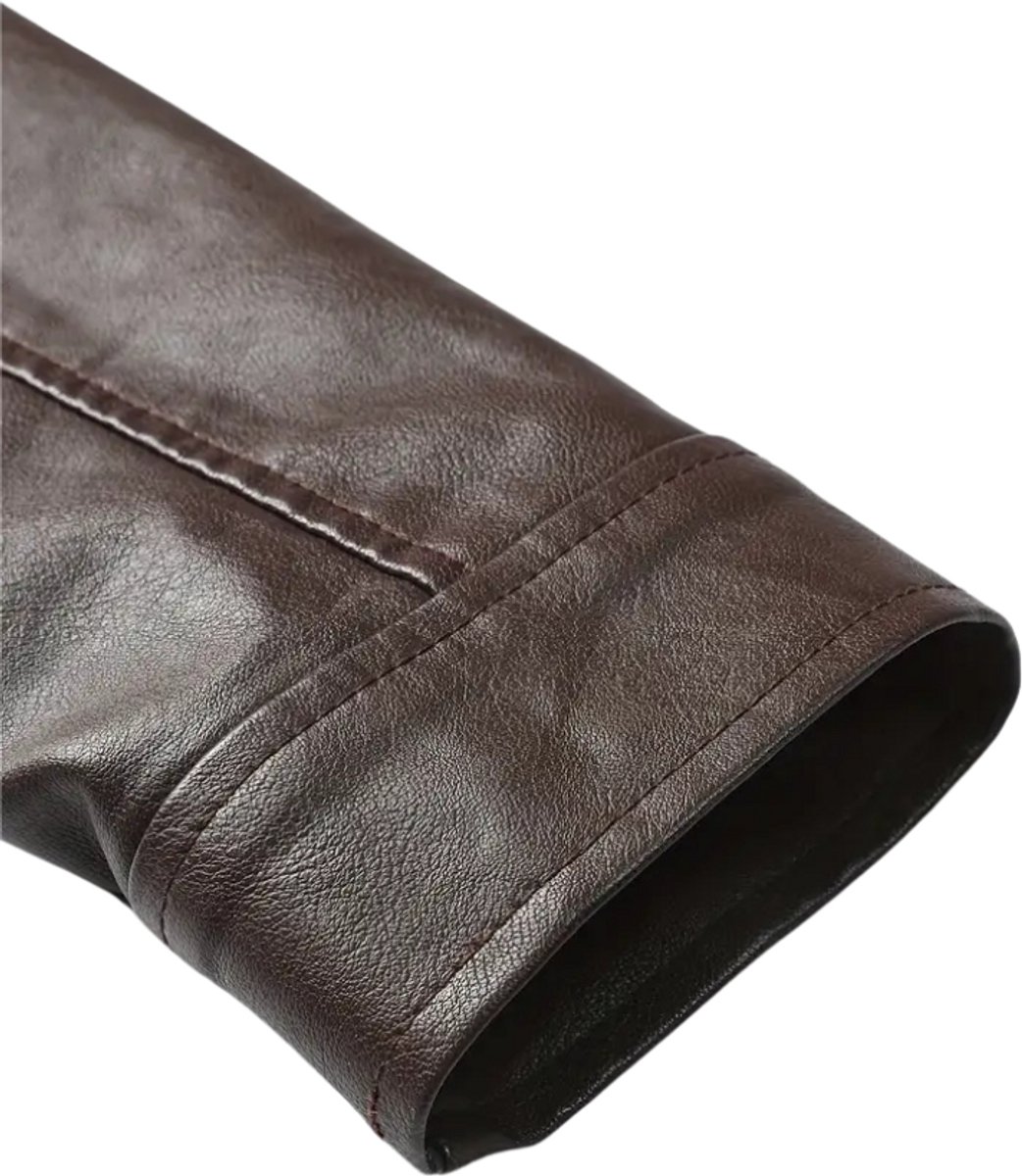 Bovista Kunst Leren Jas - Leather Jacket - Lederen Jas - Bomberjack - Pilotenjack - Blazer - Biker - Motorjas - Motormuis - Heren - Bruin L – foto 4