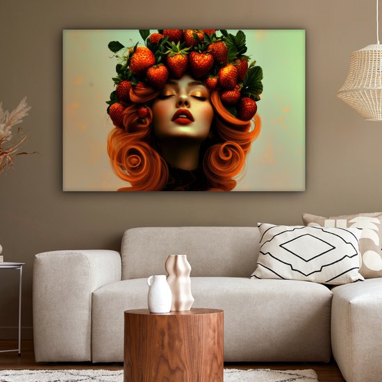 Tableau sur toile 140x90 cm - Décoration murale Femme - Fraises - Kroon - Décoration murale murale salon - Décoration chambre - Accessoires chambre - Peintures sur toile