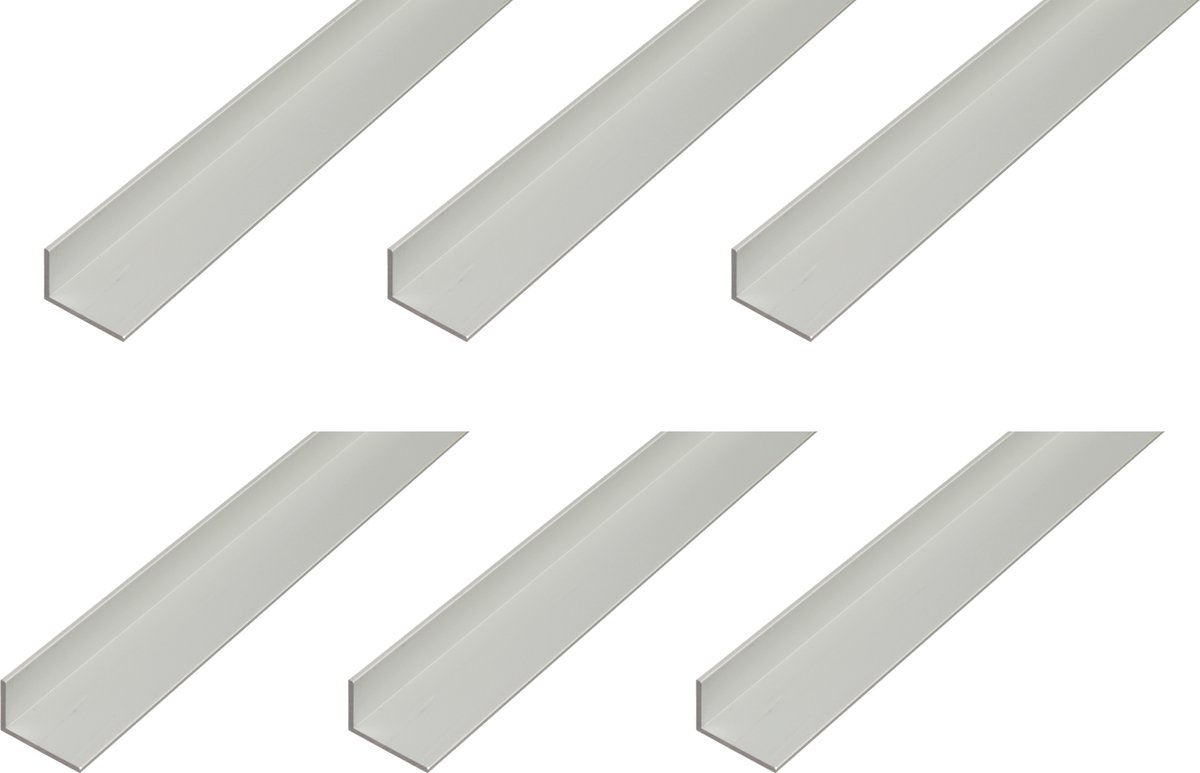 Alberts 6 x hoekprofiel, Aluminium, zilverkleurig geanodiseerd, 30 x 15 x 1 mm, lengte 1 m