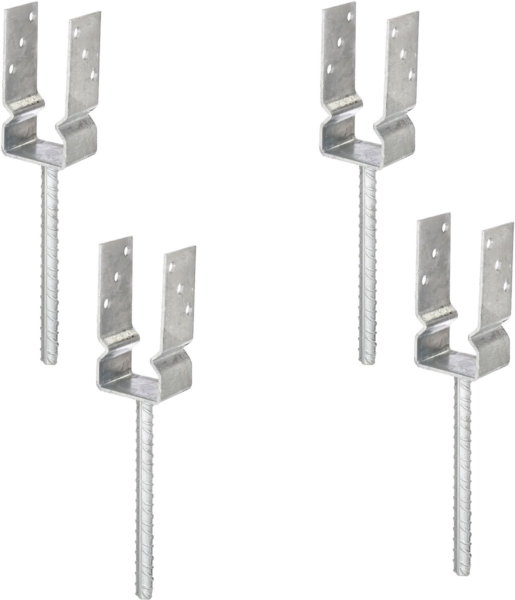 Alberts 4 x U-paaldrager voor inbetonneren, Riffelstahl-betonanker, 71x71 mm, thermisch verzinkt