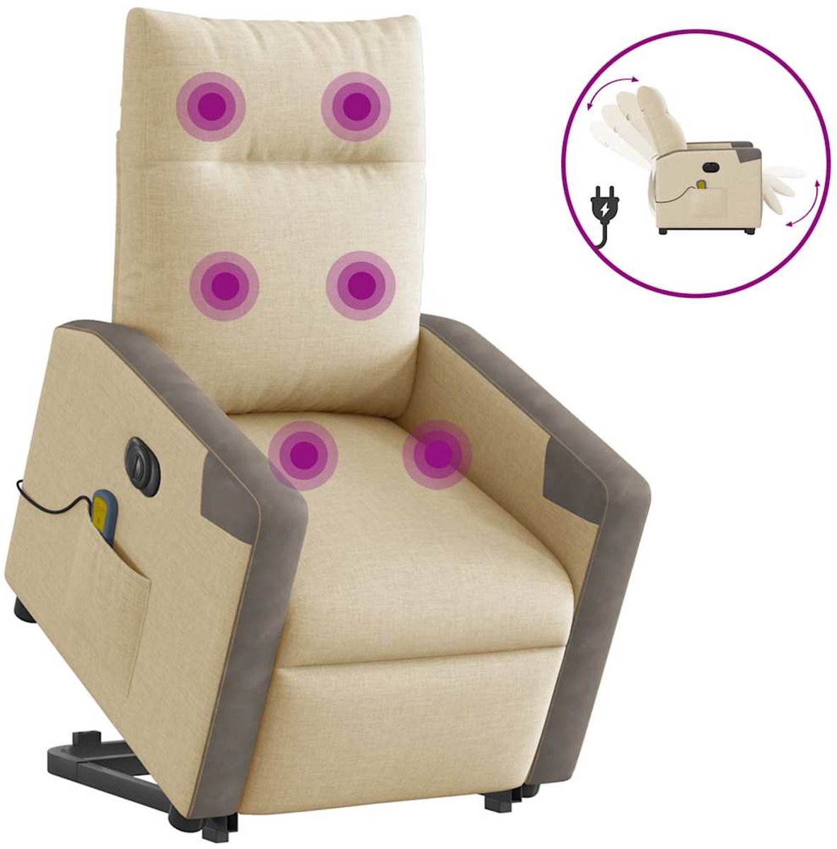 vidaXL Sta-op-massagestoel - elektrisch - verstelbaar - stof - crèmekleurig crème en grijs