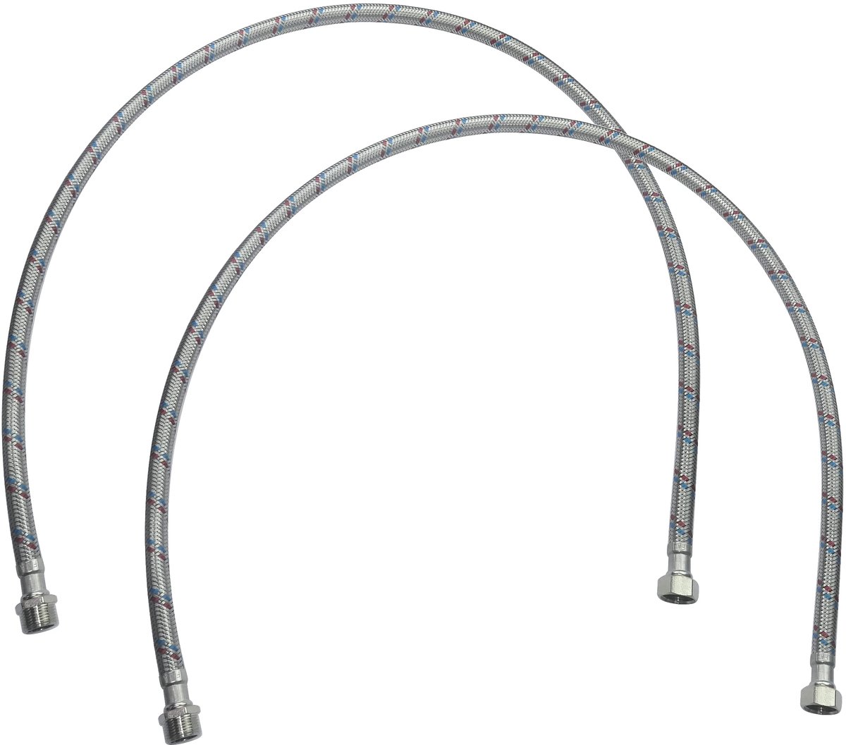 Set van 2 sanitaire aansluitslangen 1000 mm 3/8" man/vrouw - Flexibele aansluitingen voor badkamer/keuken - Slang voor aansluiting - C51094