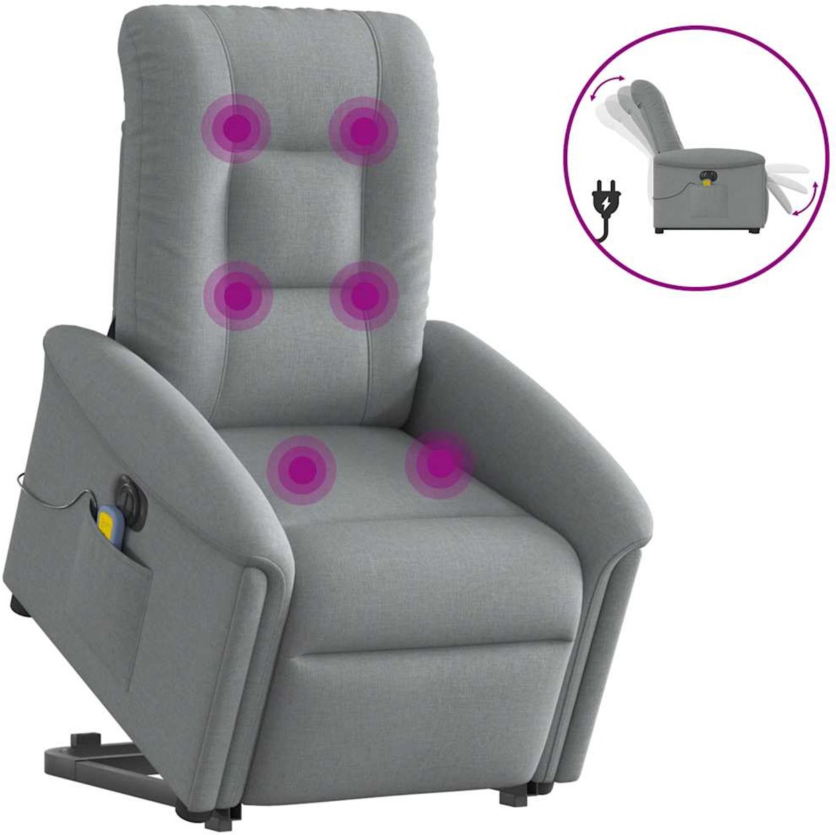vidaXL Sta-op-massagestoel - elektrisch - verstelbaar - stof - lichtgrijs