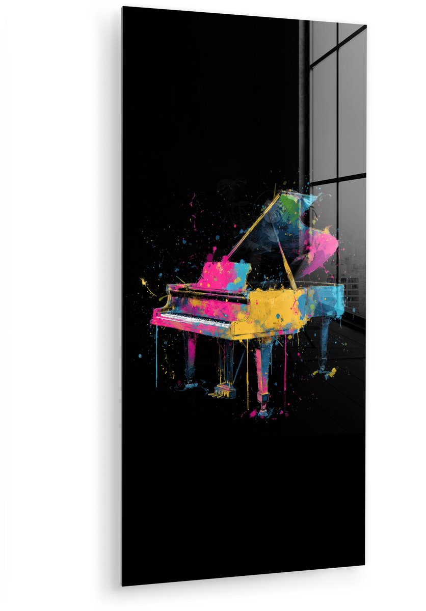 MuchoWow® Glasschilderij 40x80 cm - Schilderij acrylglas - Piano - Kleurrijk - Verf - Mode
