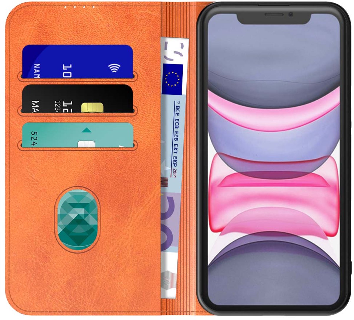 Geschikt voor iPhone 11 Telefoonhoesje Bruin Kunstleer Met Magnetische Sluiting - Portemonnee BookCase Met Pasjeshouder - ProtX