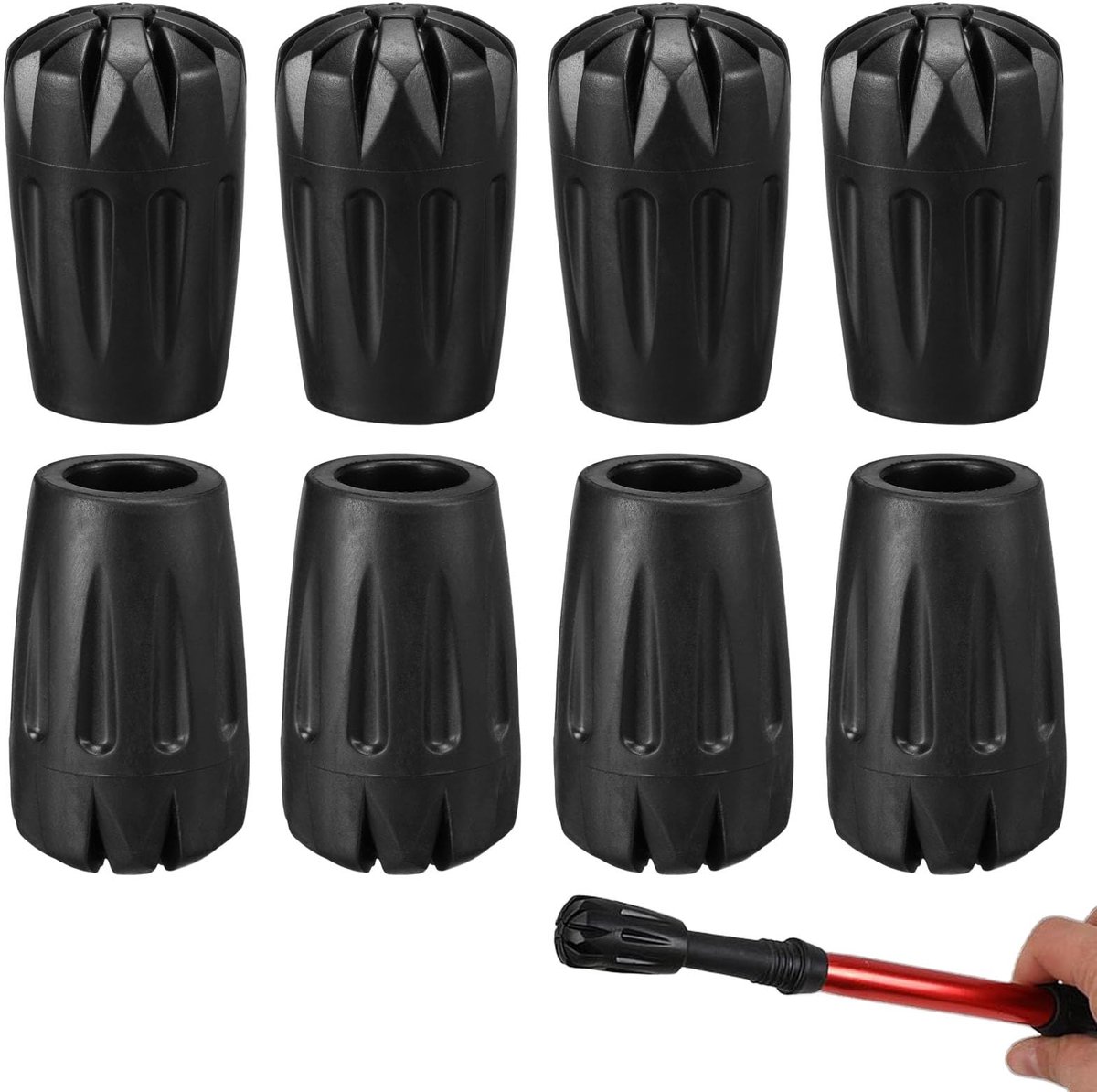 Verpakking van 8 rubberen buffers voor wandelstokken, rubberen stoppers voor wandelstokken, rubberen buffers voor wandelstokken, vervangende rubberen buffers, asfalt, grind en bergen