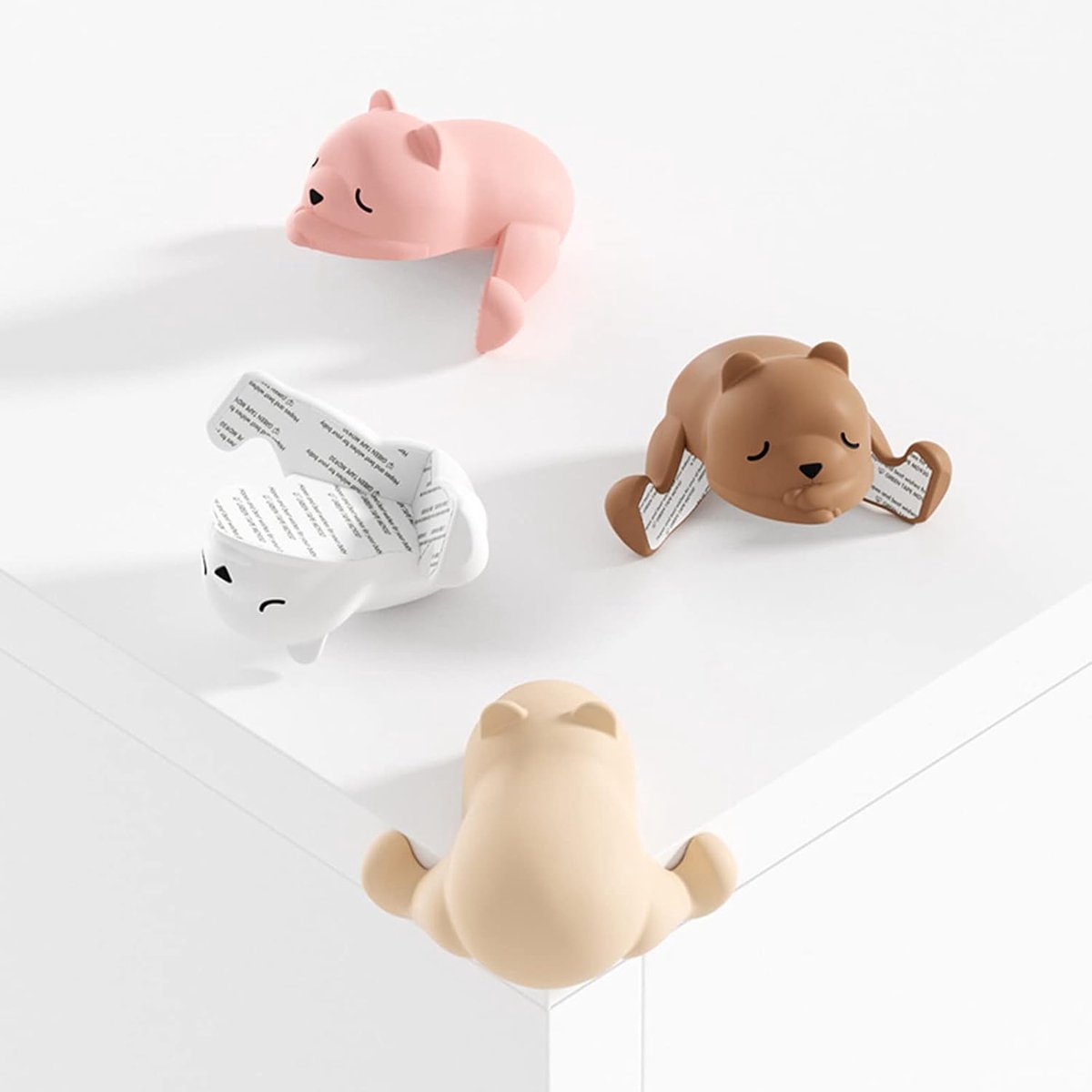 Image of 4 stuks Sleepy Bear hoekbeschermers - Kindveiligheid en babybeveiliging - Zacht cartoonbeerontwerp - Dempende randbeschermers - voor tafels en ramen