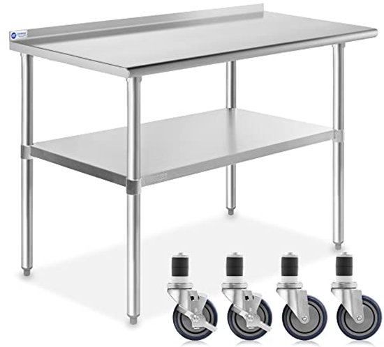 Roestvrijstalen werktafel 36 × 24 inch met 4 wielen Commerciële