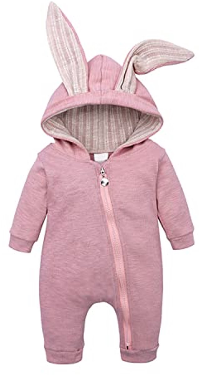 Katoenen Lange Mouw Jumpsuit voor Baby's - Unisex Romper met Capuchon en Rits