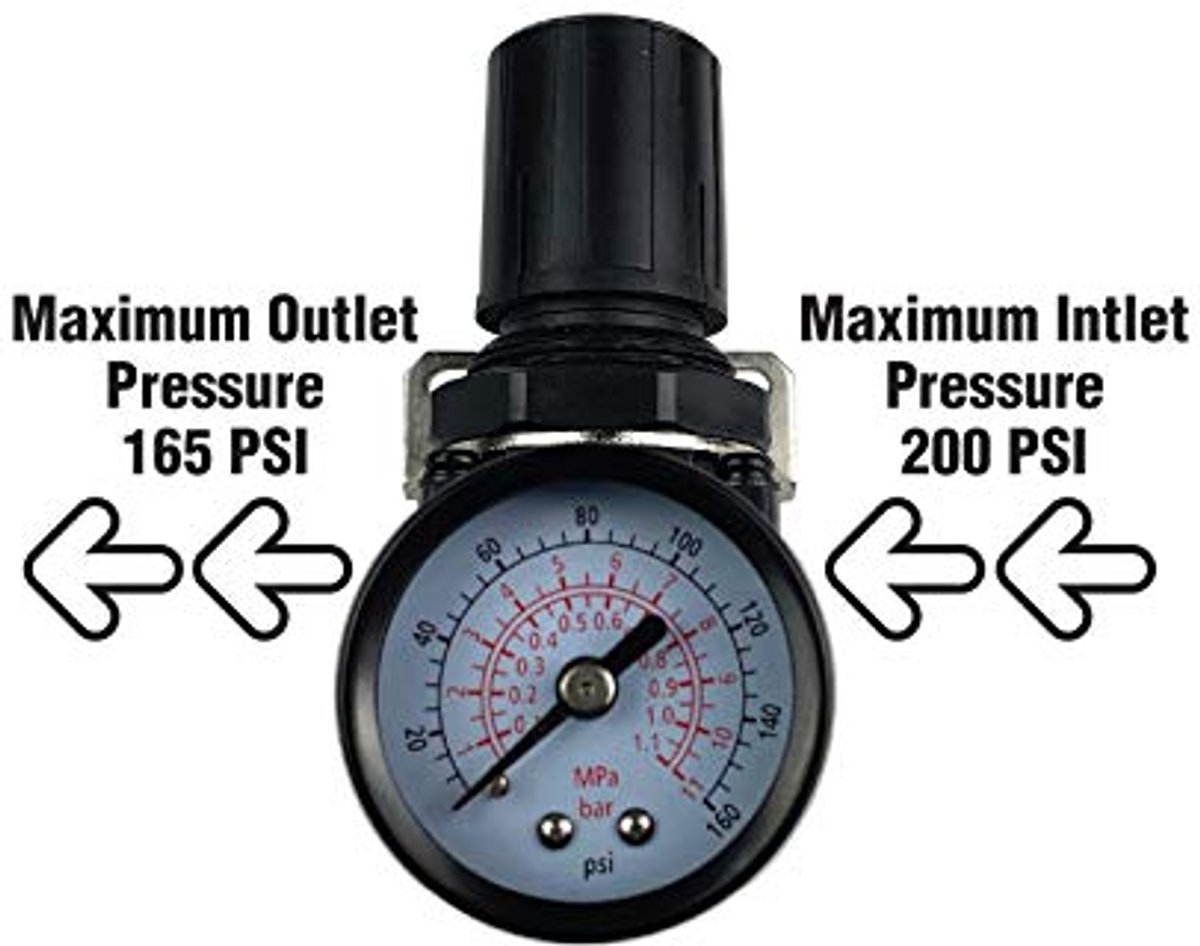Mini Luchtregelaar met Staalbeschermde Meter - 60 Scfm bij 100 Psi, 1/4" Npt