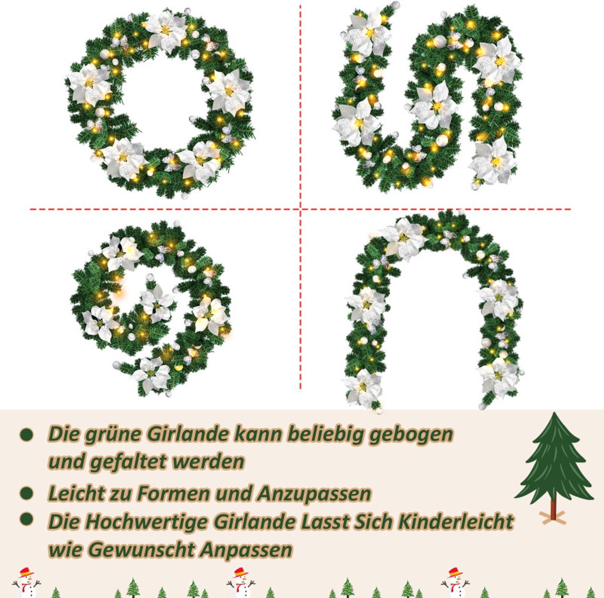 Kerstguirlande 2.7M Guirlande met verlichting Zwaardere kwaliteit Guirlande Kerstverlichting met zilver decoratief – foto 5
