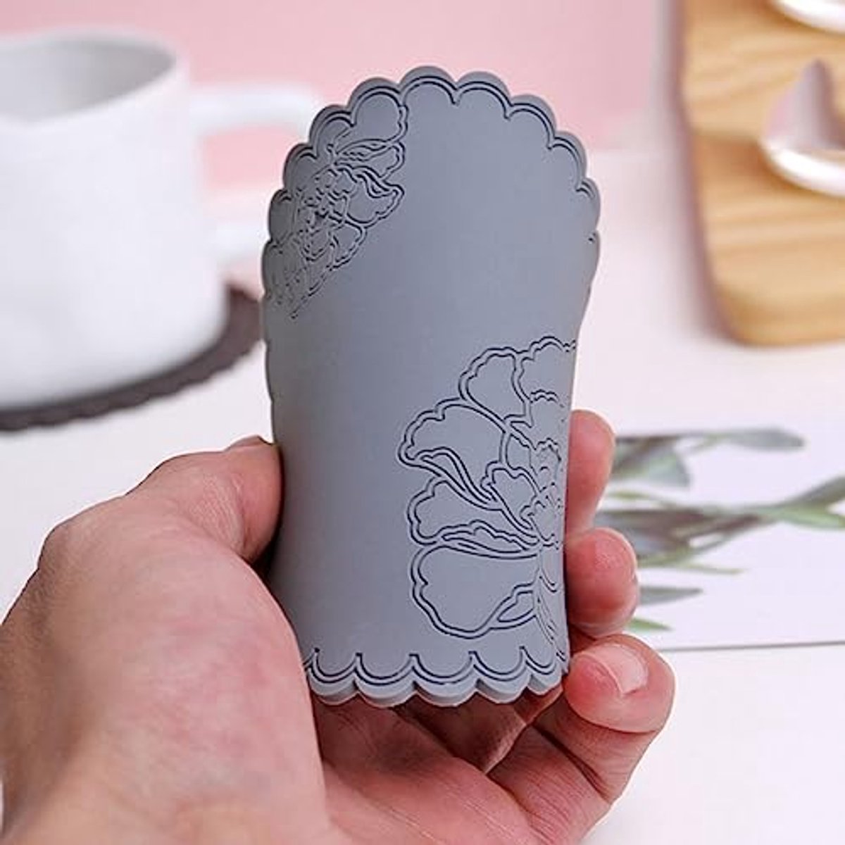 Ronde Siliconen Onderzetters - 6 Stuks - Antislip, Vlekbestendig, Rozenpatroon - 10 cm