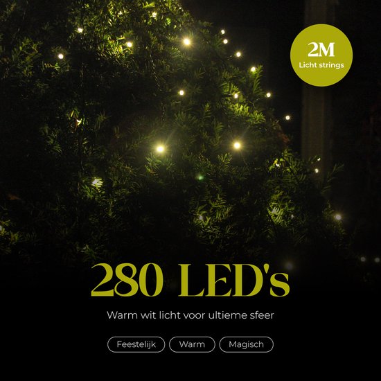SALCAR 2 m Christmas tree lights with ring and 8 garlands, 280 LED lights, fairy lights for 150 cm, 180 cm, 210 cm, 240 cm, warm white