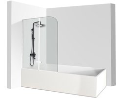 badwand Badplaats 5 mm dik Helder Glas Badscherm Draaibaar veiligheidsglas Inklapbare wand 2-delig 100x140cm zilver