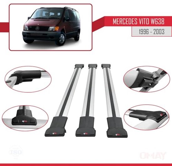 RE&AR Tuning FLY Model Dakdrager bagagedrager compatibel met Mercedes Vito ( W638) 1996-2003 Spoorstaven Grijs Aluminium 2 Staven
