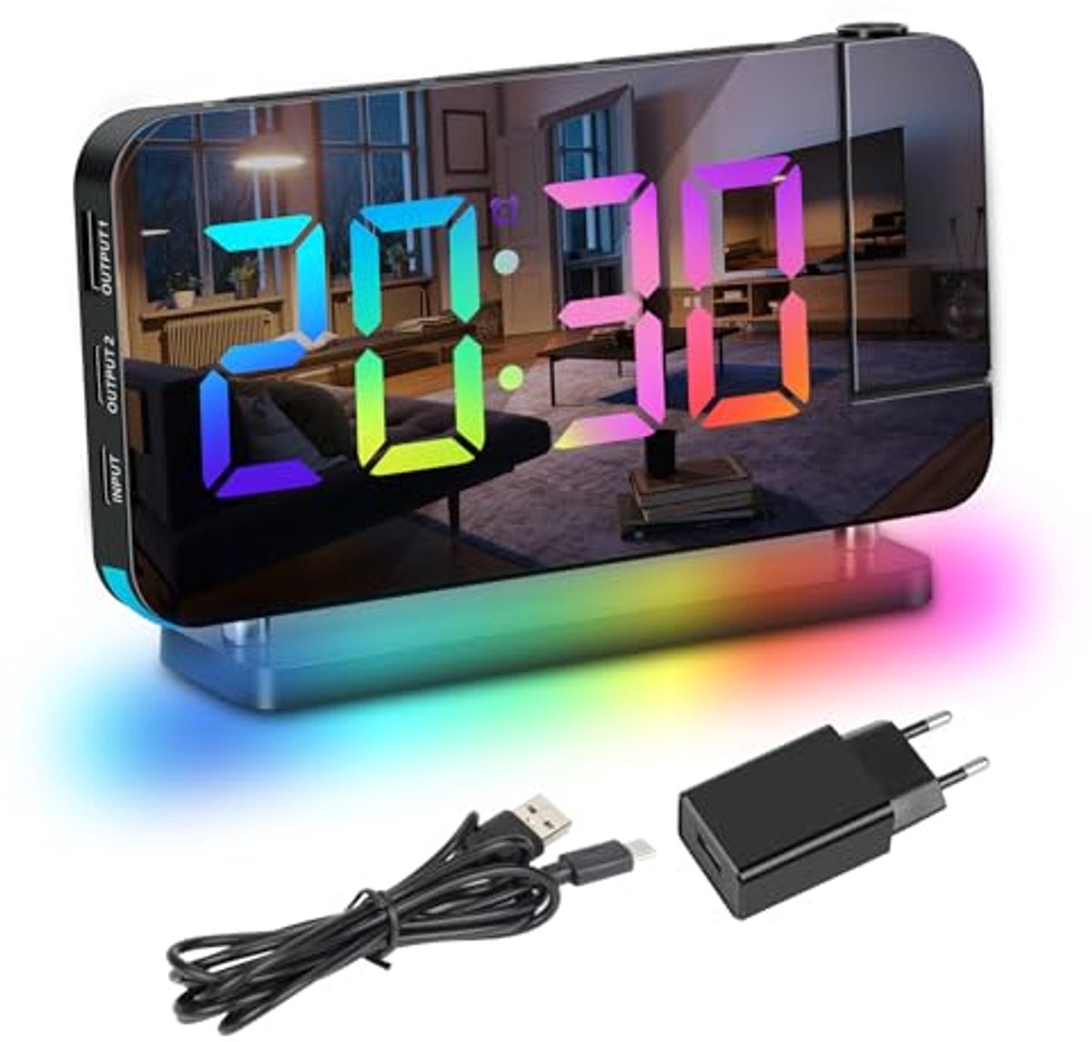 Projectiewekker met Draaibare Projector en RGB-Nachtlampje