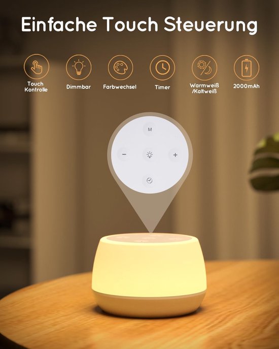 LED Bedside Lamp - Touch Dimmable - Set of 2 - Portable Table Lamp - Wireless - USB Rechargeable - Timer - Baby Night Light - RGB Colours - Voor Slaapkamer en Woonkamer - Kinderlicht — afbeelding 5