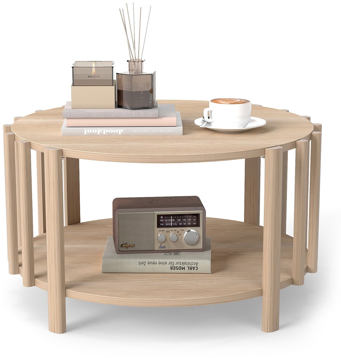 Ronde Salontafel 70×70×40cm – Houten Bijzettafel Scandinavisch Design – Coffee Table – Stabiel & Ruimtebesparend