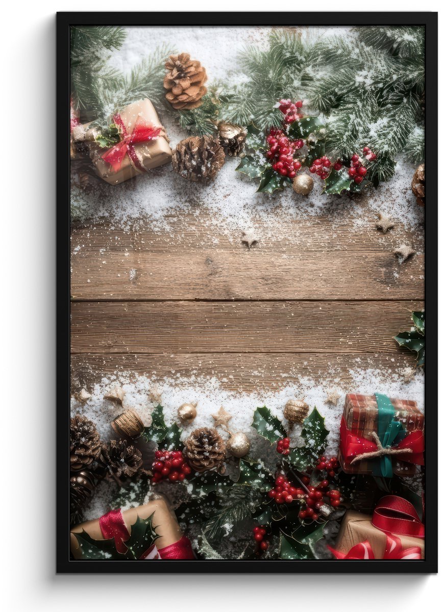 FrameYourWall Poster in lijst - Fotolijst 60x90 cm - Posters - Kerstdecoratie - Geschenken - Hout - Veelkleurig - Posterlijst zwart - Decoratie - Wanddecoratie woonkamer - Muurdecoratie slaapkamer - Kerstversiering - Kerstdecoratie voor binnen - Kerstmis