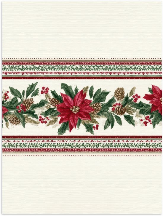 Poster 90x120 cm - Kerststrook - Poinsettia - Rood - Groen - Posters - Kamer decoratie - Wanddecoratie woonkamer - Muurdecoratie slaapkamer - Kerstversiering - Kerstdecoratie voor binnen - Kerstmis