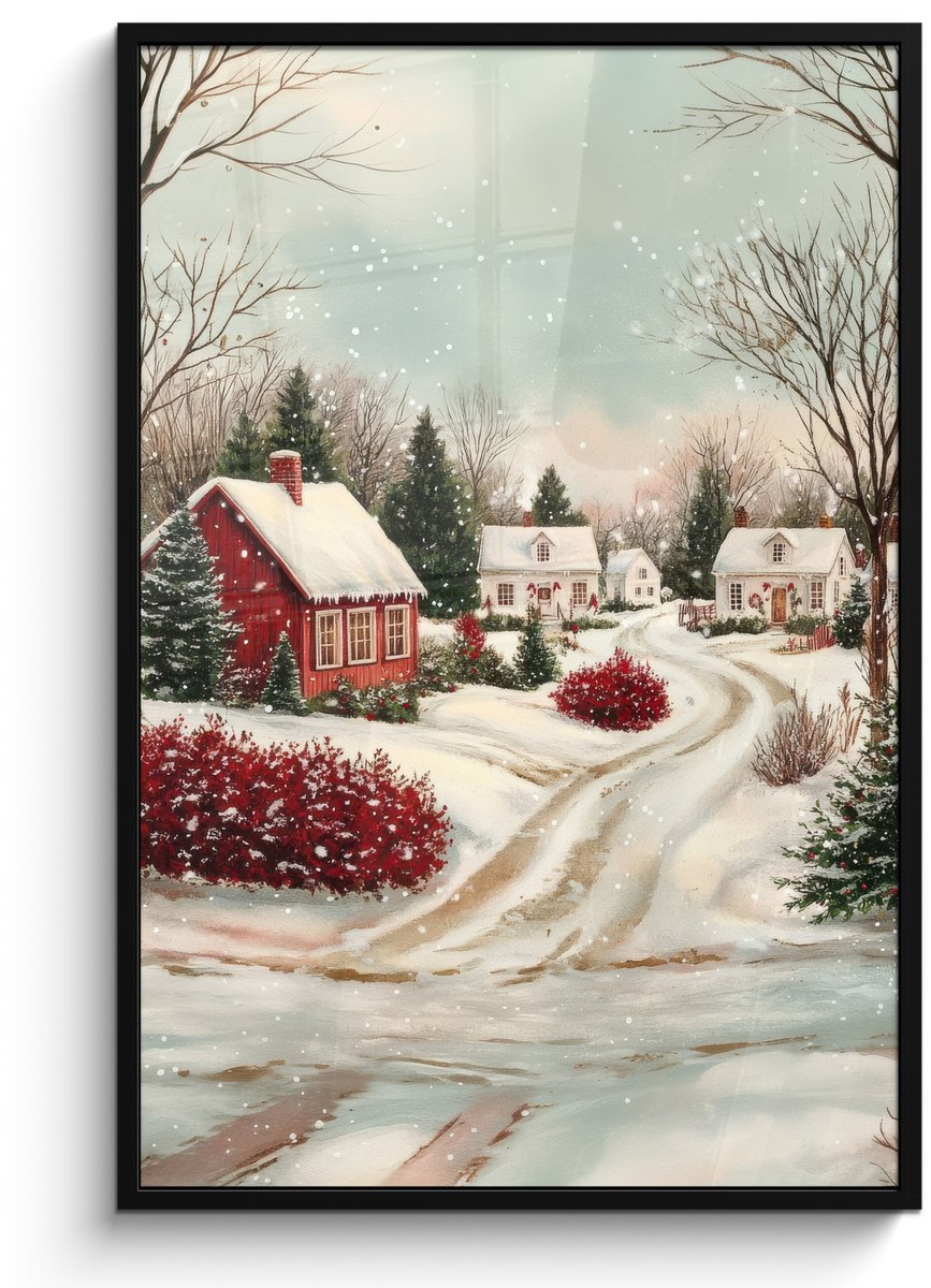 FrameYourWall Poster in lijst - Fotolijst 80x120 cm - Posters - Kerstsfeer - Landelijk - Rood - Posterlijst zwart - Decoratie - Wanddecoratie woonkamer - Muurdecoratie slaapkamer - Kerstversiering - Kerstdecoratie voor binnen - Kerstmis