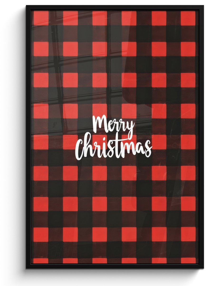 FrameYourWall Poster in lijst - Fotolijst 80x120 cm - Posters - Geruit - Rood - Tekst - Christmas - Posterlijst zwart - Decoratie - Wanddecoratie woonkamer - Muurdecoratie slaapkamer