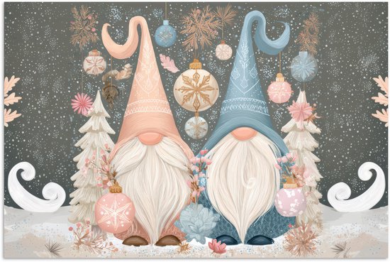Poster 120x80 cm - Kerst - Gnomen - Pastel - Posters - Kamer decoratie - Wanddecoratie woonkamer - Muurdecoratie slaapkamer - Kerstversiering - Kerstdecoratie voor binnen - Kerstmis