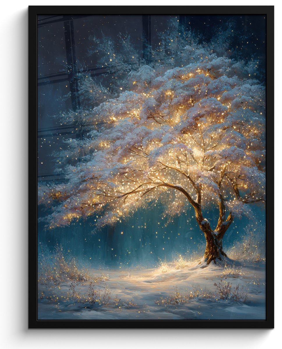 FrameYourWall Poster in lijst - Fotolijst 60x80 cm - Posters - Levensboom - Nacht - Donker - Blauw - Posterlijst zwart - Decoratie - Wanddecoratie woonkamer - Muurdecoratie slaapkamer