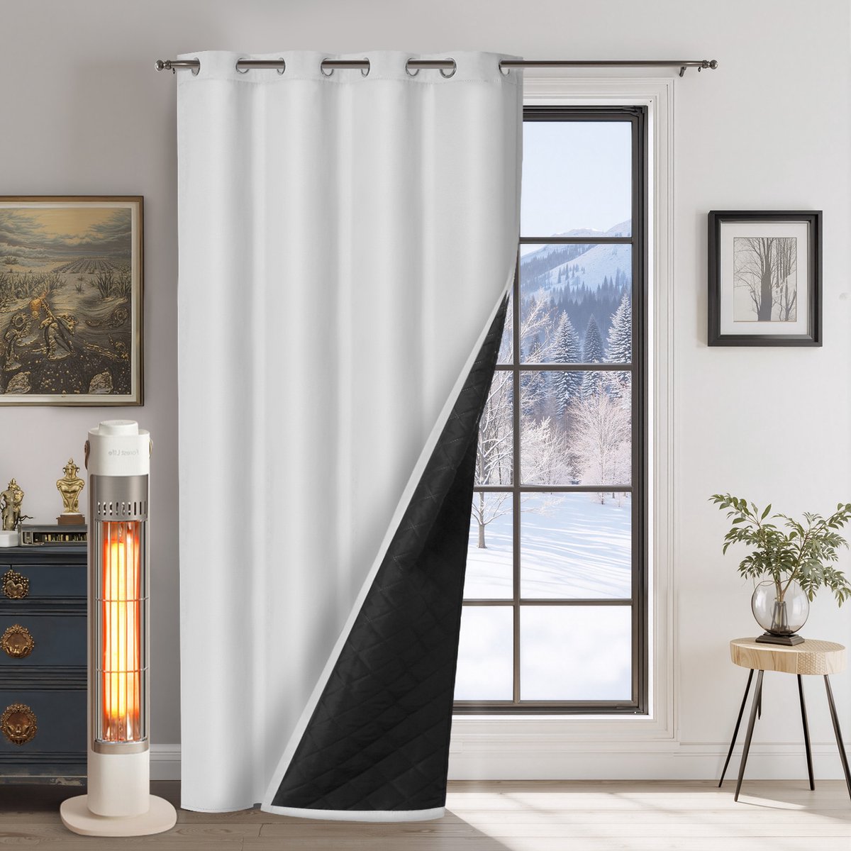 Qelus Verduisterende Gordijnen - Kant en Klaar Gordijn - Dikke Verduisterende Thermische Gordijnen - 1 stuk Voor Een Lekker Warme & Stille Woonkamer/Slaapkamer- B132 X H244 cm (Grijs Wit)