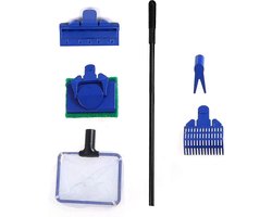 Aquarium Cleaning Set - 5 in 1 Aquarium Window Cleaner met Mes + Vissen Net + Algen Schraper + Grind Hark + Spons Borstel Aquarium Cleaner - Vis Tank Schoonmaak Set