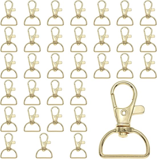 30pcs Macrame Sleutelhangers - Gouden Kleine Draaihaak - Carabiner D-ring met Binnenbreedte van 20mm