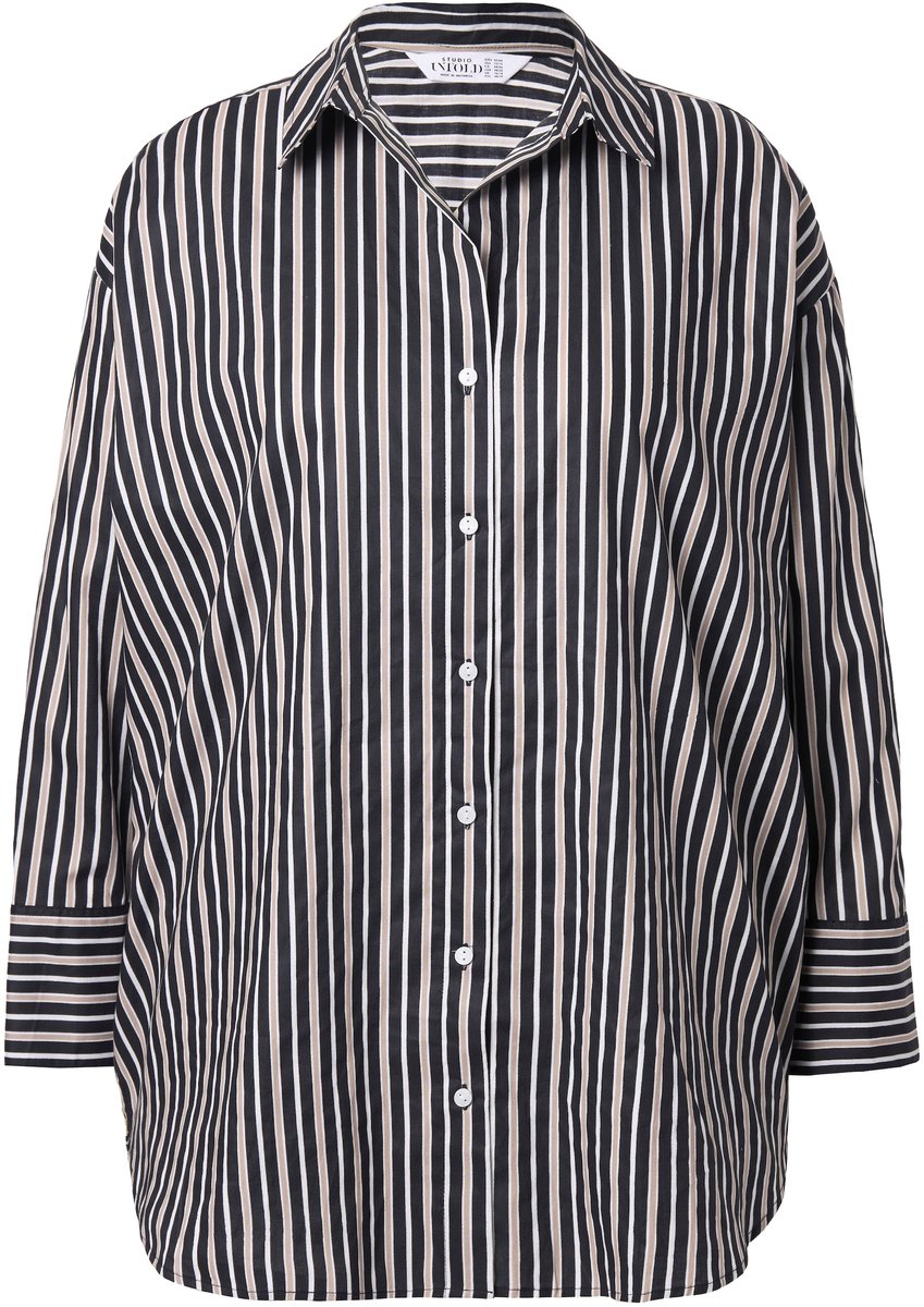 Studio Untold - Dames - Overhemdblouse oversized strepen - Zwart - Maat 46+