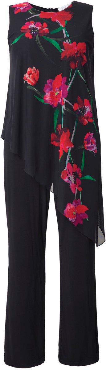 MIAMODA - Dames - Jumpsuit mouwloos mesh top met bloemen - Zwart - Maat 42