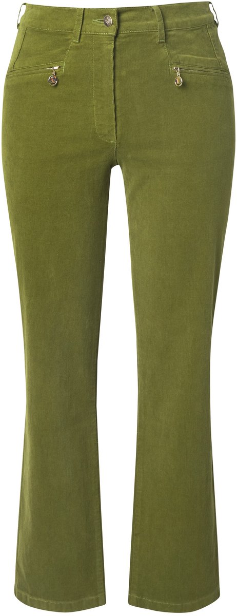 Ulla Popken - Dames - Corduroy broek Mony comfortabele tailleband ritszakken - Algengroen - Maat 60