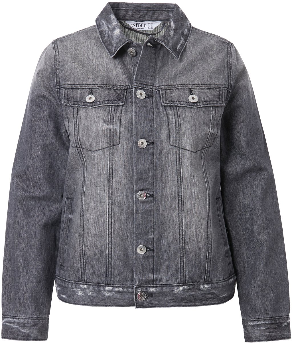 Studio Untold - Dames - Denim jack regular fit destroyed denim overhemdkraag - Zwart - Maat 50+