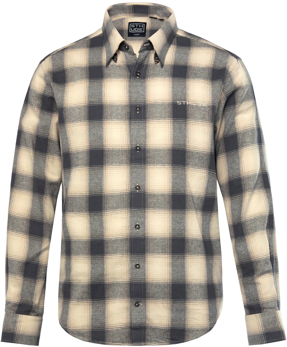 STHUGE - Heren - Geruit overhemd van flanel lange mouw bedekte buttondown-kraag - Beige - Maat 8XL