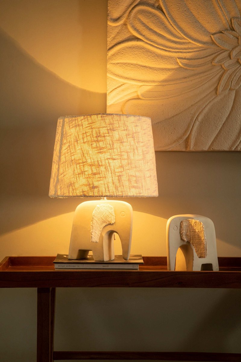 Sarafay Large Ecomix Elephant Decor - Handcrafted Fabric Inlay Sculpture - Sustainable Home Accent
