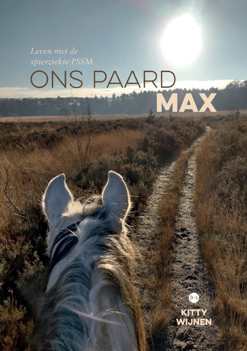 Boekomslag met paardenhoofd op de voorgrond, tekst 'Ons Paard Max'.