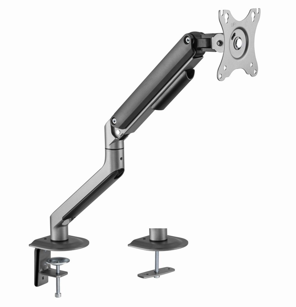 Gembird Verstelbare Bureau Monitorarm voor Enkele Monitor, 17–32 Inch, Tot 9 kg, Volledige Beweging, 360° Rotatie Landschap/Portret, 55° Kantelbaar, 90° Zwenkbaar, VESA-compatibel, Space Grey