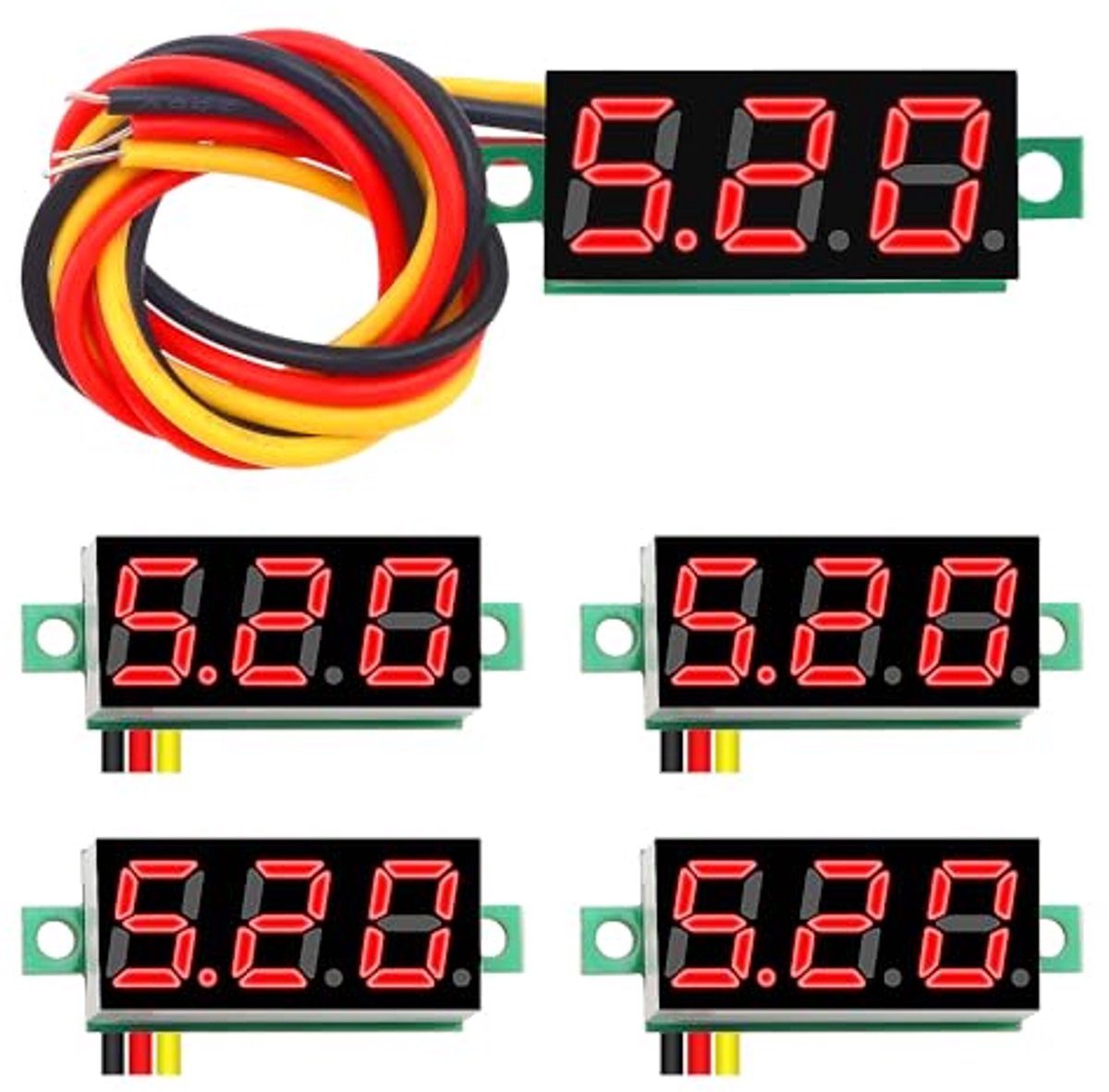 5 Stuks Mini Digitale Voltmeter 0-100V met Omgekeerde Polariteit Bescherming