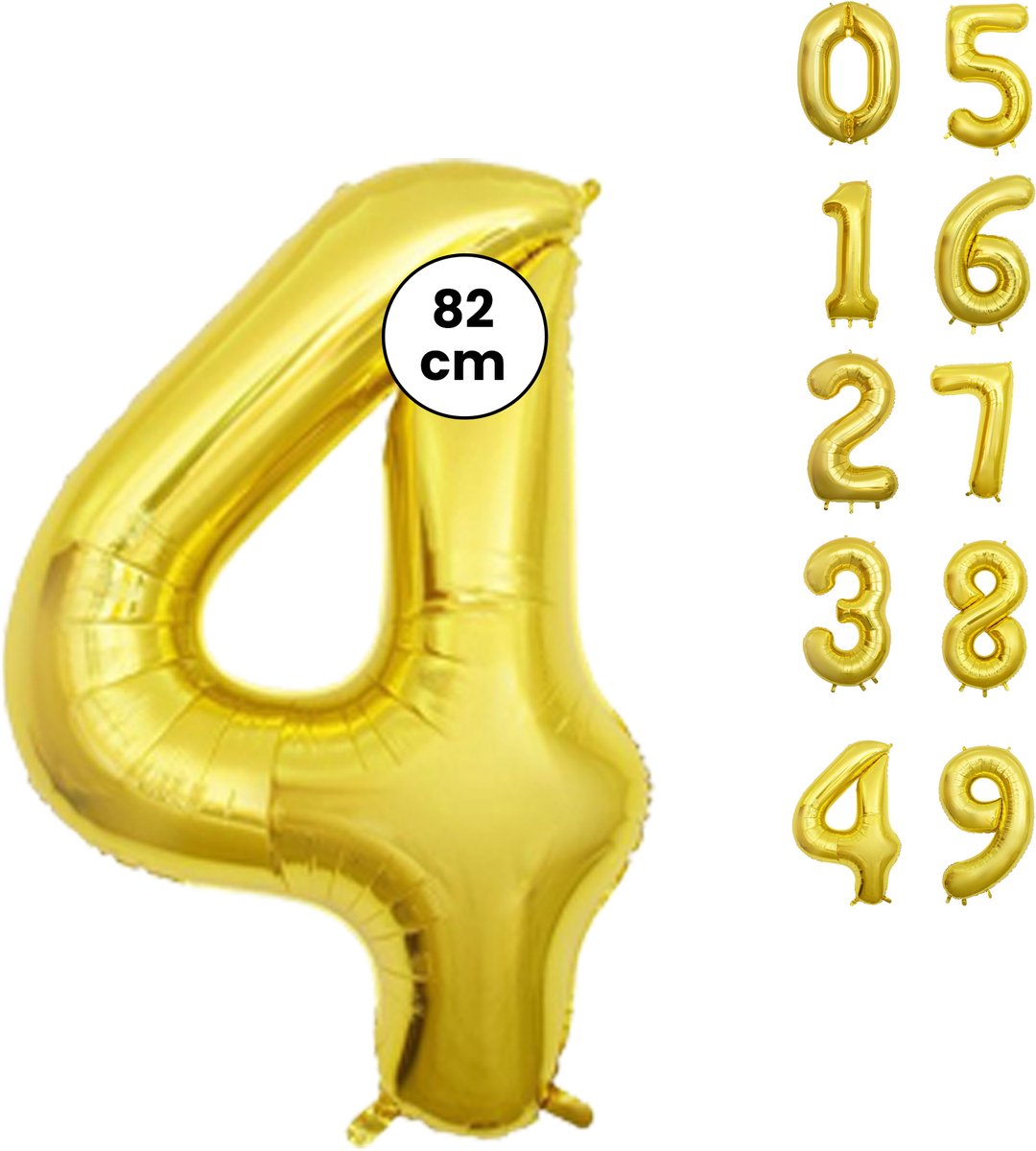 Fienosa Cijfer Ballonnen - Nummer 4 - Goud Kleur - 82 cm - XL Groot - Helium Ballon - Verjaardag Ballon - Verjaardag versiering - Leeftijd verjaardag - Verjaardagsballon - Verjaardag