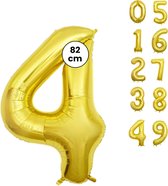 Fienosa Cijfer Ballonnen - Nummer 4 - Goud Kleur - 82 cm - XL Groot - Helium Ballon - Verjaardag Ballon - Verjaardag versiering - Leeftijd verjaardag - Verjaardagsballon - Verjaardag
