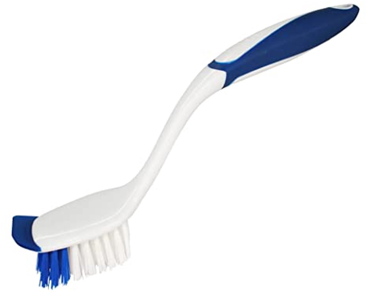 Zachte Nylon Afwasborstel met Schraper - Blauw/Wit