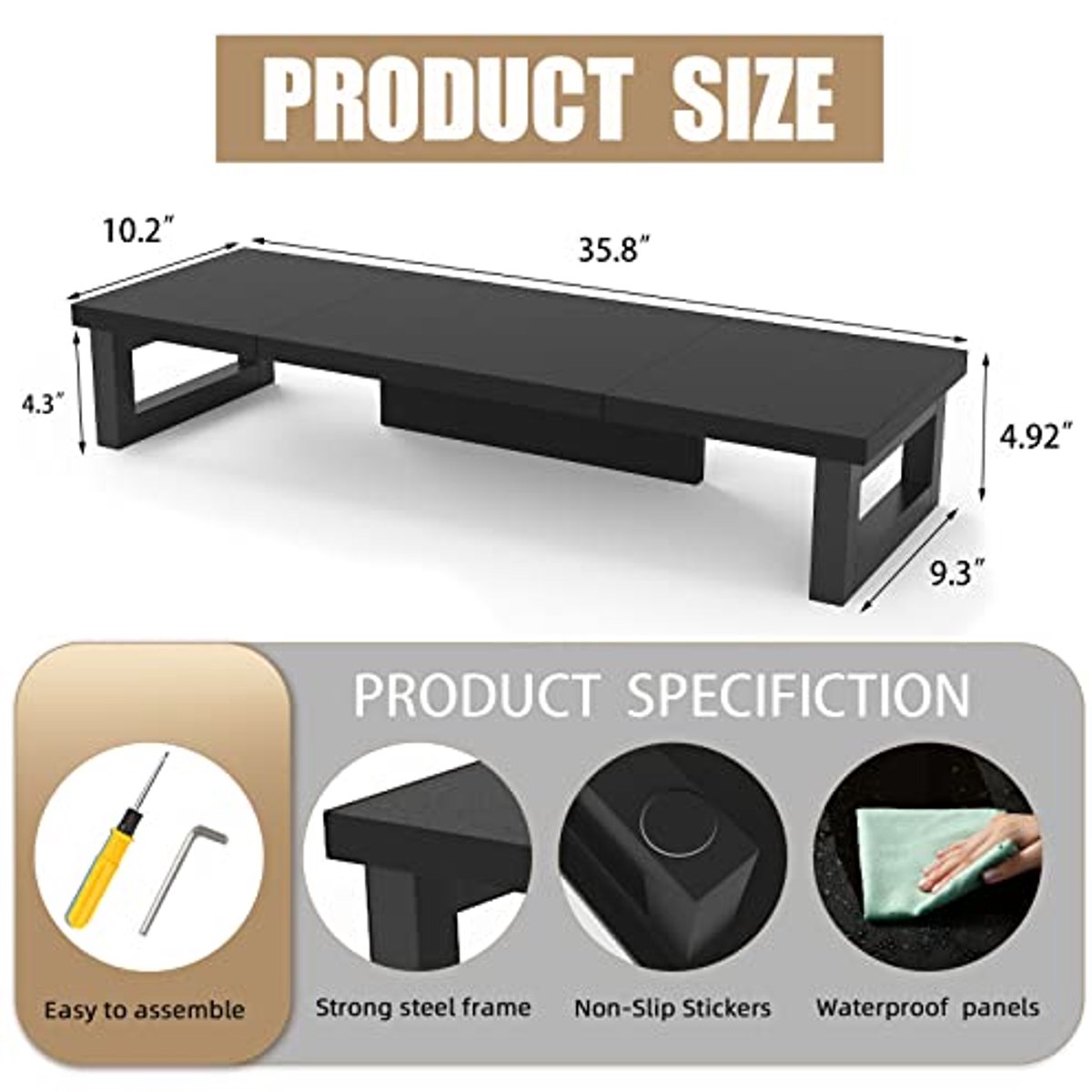 Dual Monitor Stand Riser voor 2 Monitoren - Stevige en Verstelbare Computer Monitor Stand
