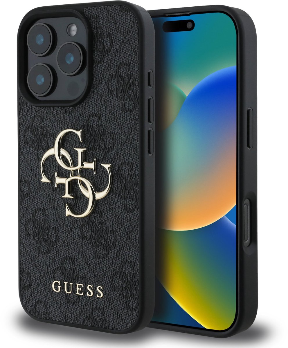 Guess Metal Logo geschikt voor iPhone 16 Pro hoesje - Grijs