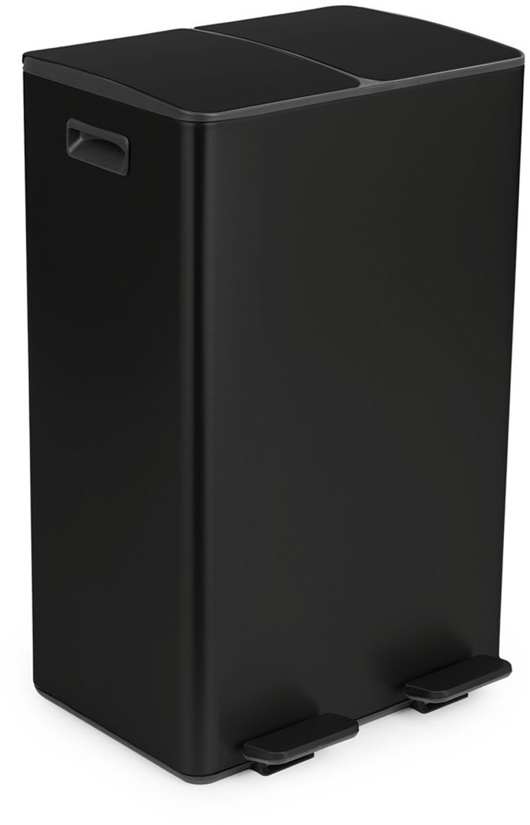 Umuzi Cleaning prullenbak - 60L - Afval Scheiden 2 Bakken - Mat Zwart - Soft close - 45x37x70cm